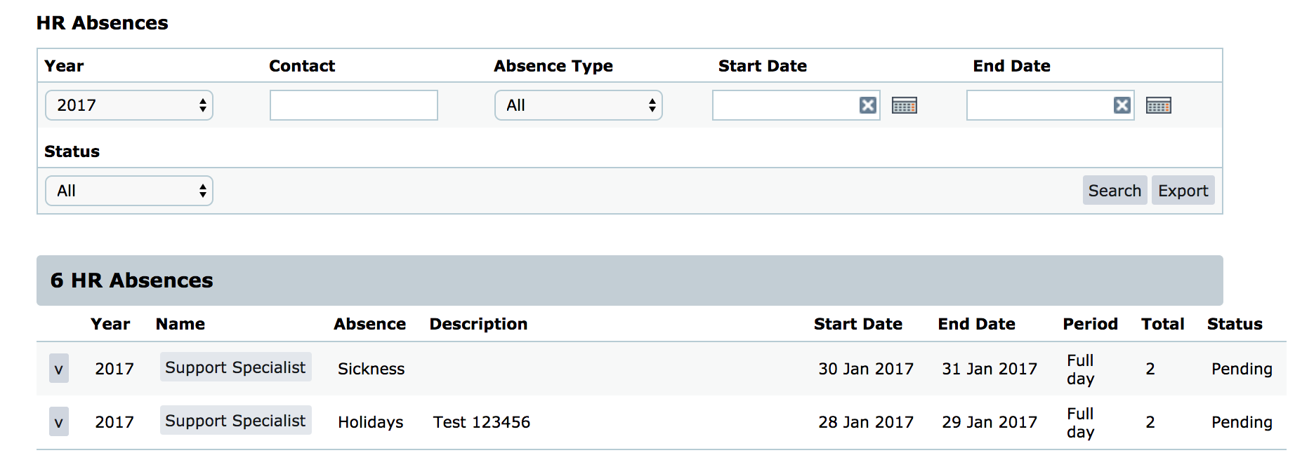 Manage and Search Absences