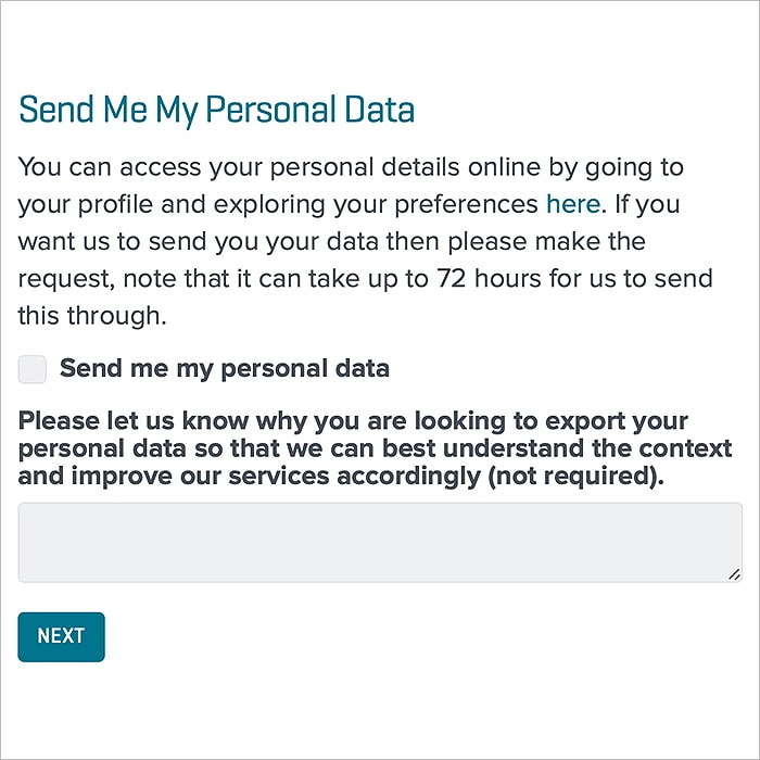 8 : Send Me My Personal Data Form