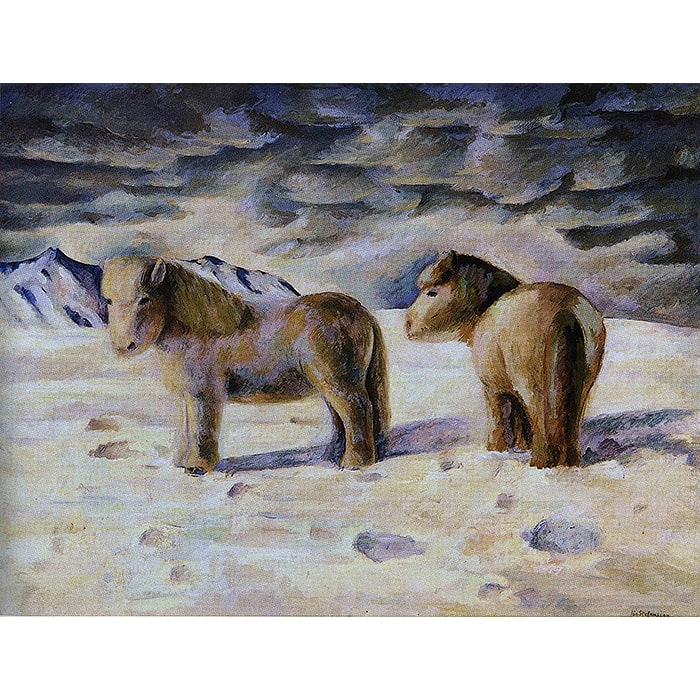 Jón Stefánsson (1881-1962) - Útigangshestar / Horses Out to Pasture (1929) (Oil on Canvas)