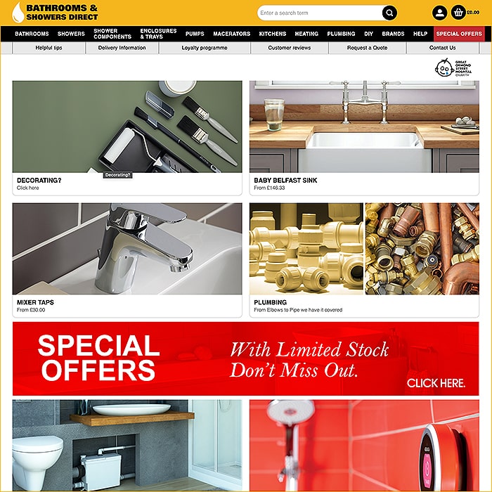 Bathrooms and Showers Direct Website Visual Guide