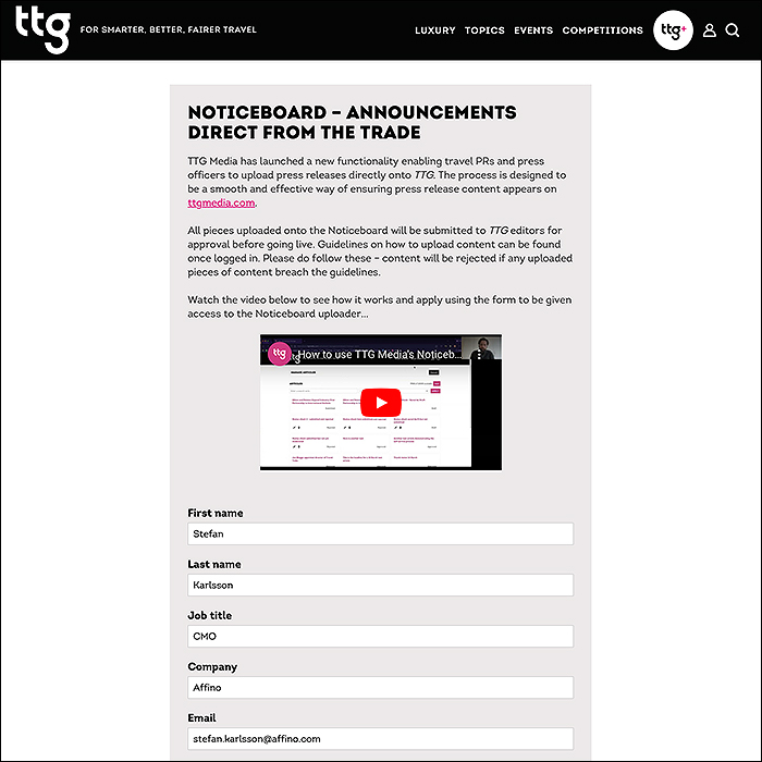 Apply to join the TTG Noticeboard