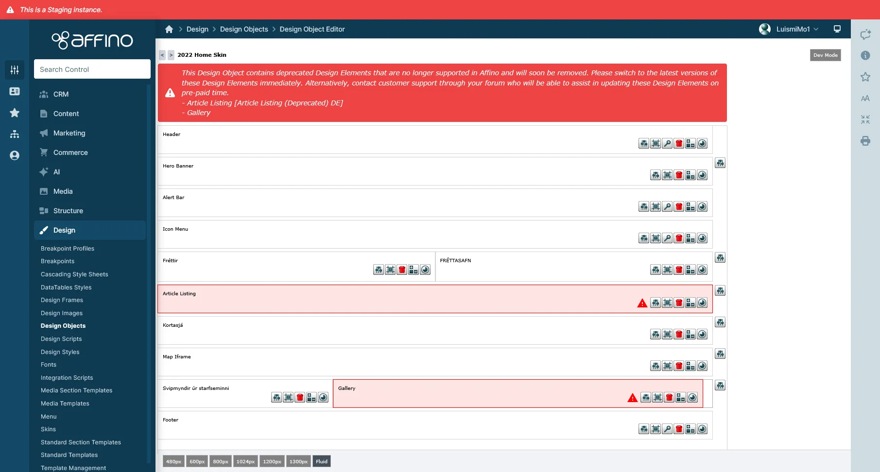 Affino - Design - Updating Deprecated Design Elements