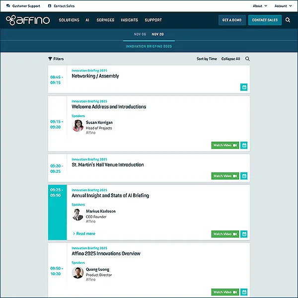 Affino Innovation Briefing 2025 - Seminar Agenda